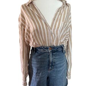 Universal Thread Tan and White Striped Button Down Shirt